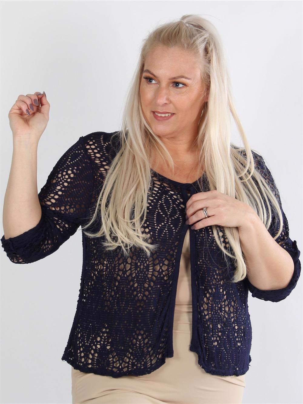 Iben - Kort Marineblå hæklet cardigan